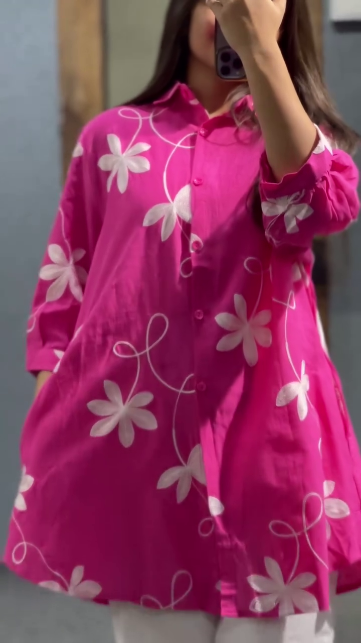 Cotton Embroidered Top with Poplin Bell Bottom Pant - image 3
