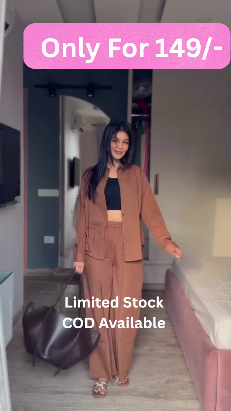 Rust Orange Linen Co-Ord Set – Relaxed Shirt & Wide-Leg Trousers for Effortless Style - image 4