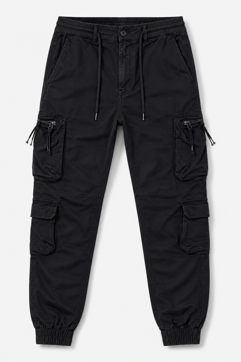 Men’s Black Tactical Cargo Joggers – Premium Streetwear Pants