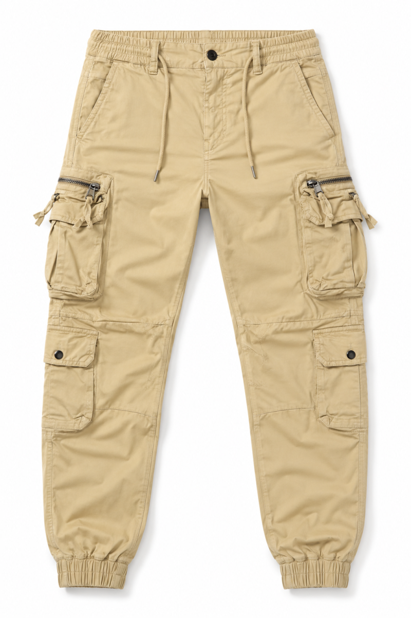 Men’s Beige Tactical Cargo Joggers – Premium Streetwear Pants